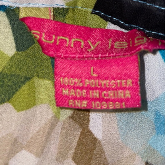 Sunny Leigh Blue and Green Floral Ruffle Neck Button Up Blouse - Picture 5 of 6